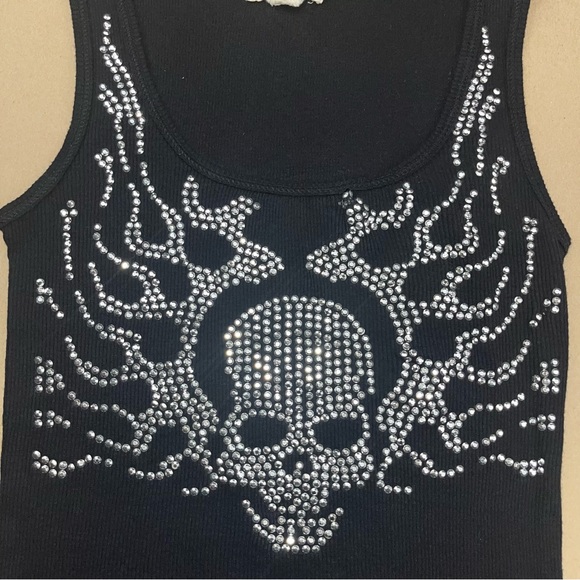 Skull and Flames Rhinestone Tank Top / Size S - Picture 3 of 5